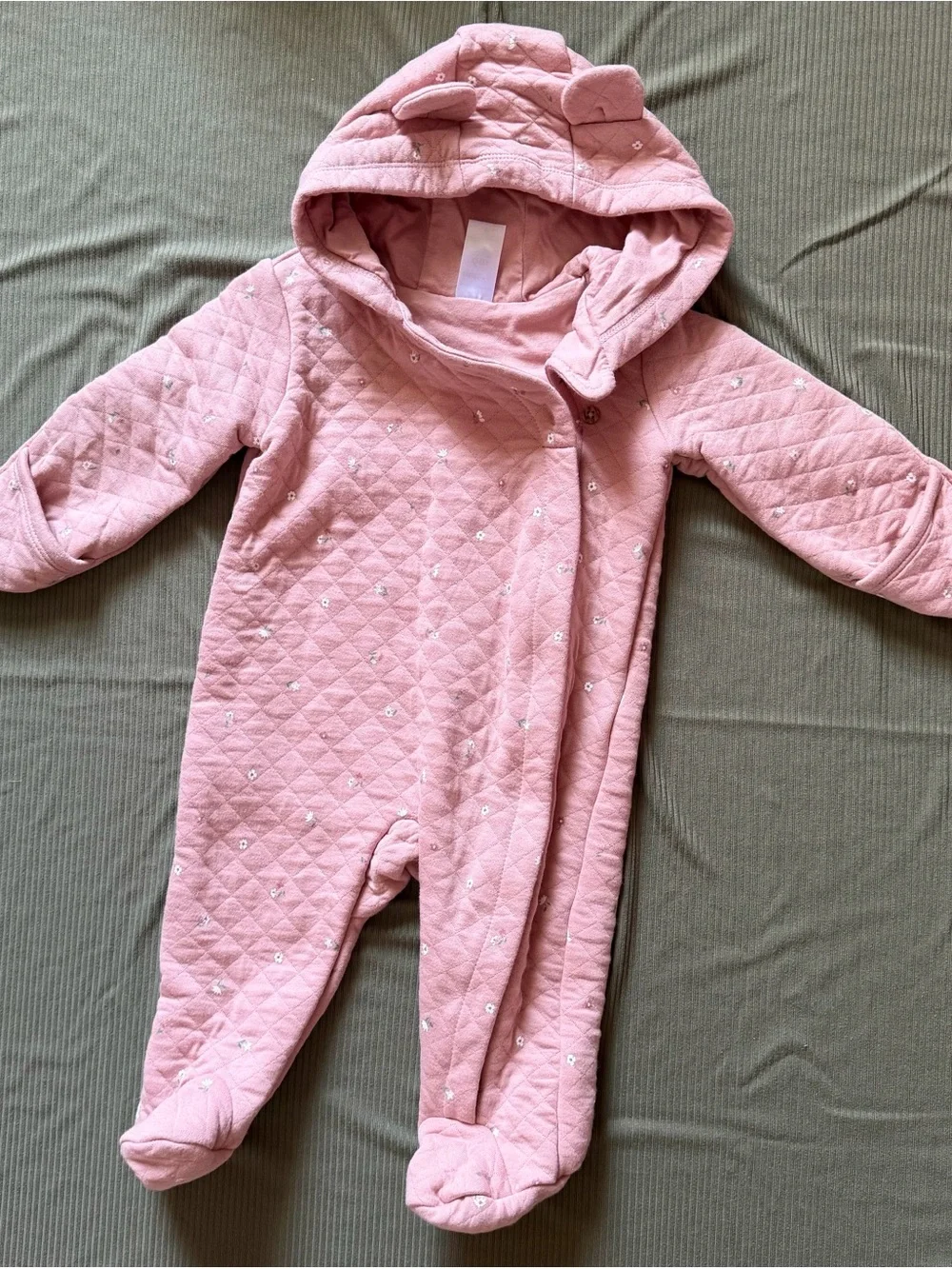 Carter's Quilted Pink Hooded Baby Footed One-Piece
